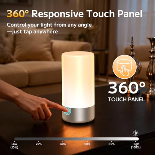 Famigreta Table Lamp, Bedside Touch Control Lamp for Bedroom 3 Level Dimmable Warm White Lights with 256 RGB Color Mode Mo...