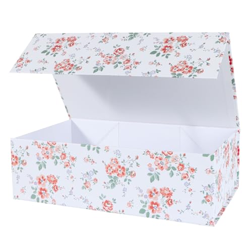 LFBOX Floral Gift Box with Magnetic Lids 13.8x8.3x4.4 in, Large Bridesmaid Proposal Boxes, Rectangle Wedding Decorative St...