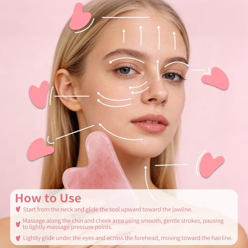 huefull Rose Quartz Gua Sha Tool for Face & Body, Natural Facial Massage Tool, Self-Care Beauty Gifts for Women & Men