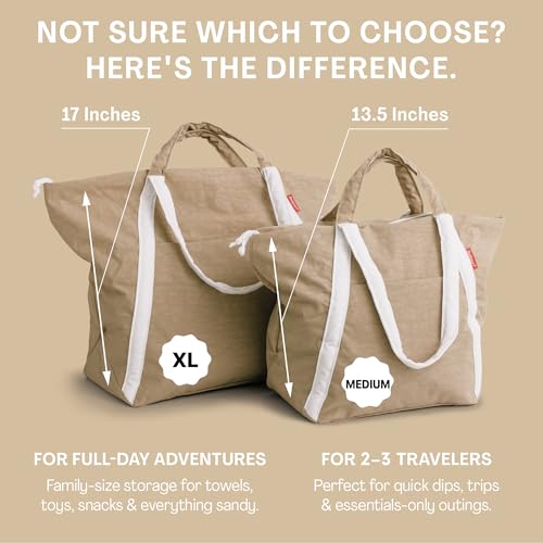 Bodysurf Beach Bags Waterproof Sandproof - Packable Foldable Nylon Zipper Tote Bag for Travel Lightweight, Pool, Boat, Cruise