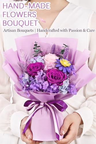Yastouay Preserved Flowers for Delivery, Last 1-3 Years Flowers Bouquet, Purple Rose Forever Flowers with Gifts Box, Birth...