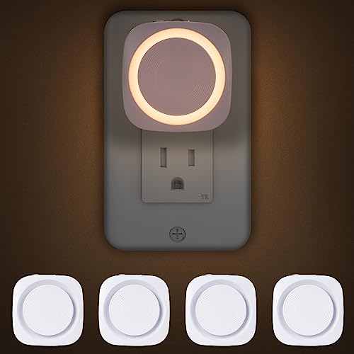Warm Night Lights Plug into Wall, 4 Packs Dimmable Night Light with Dust to Dawn Sensor, Automatically Turn on and Off, Ge...