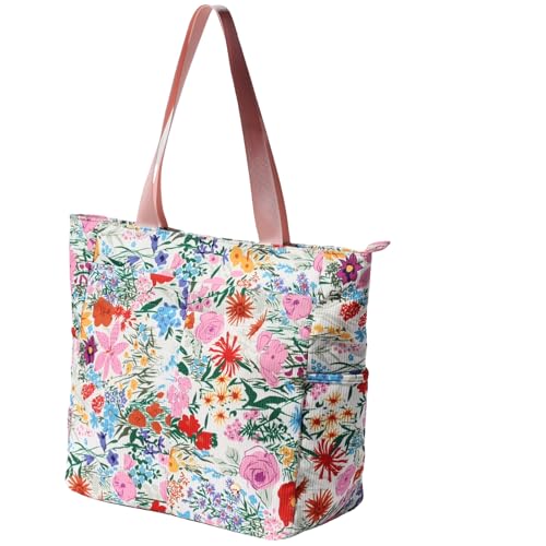 ESVAN Original Floral Tote Bag Large Shoulder Bag with Multi Pockets for Gym Travel Beach Daily Bags