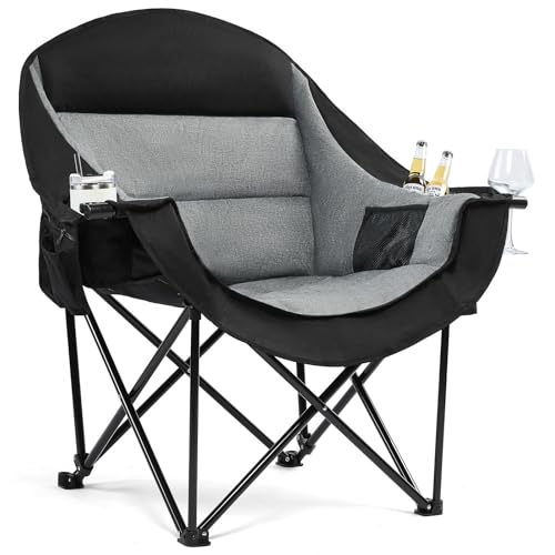 Oversized Camping Chairs for Adults - Heavy Duty Padded Outdoor Folding Lawn XL Camp Chair with Cup Holder Cooler Pockets ...