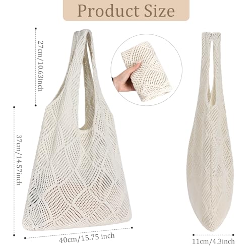 Sightor Crochet Tote Bag, Mesh Beach Bag Knit Summer Hobo Bag Vacation Boho Tote Bag for Women