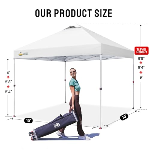 CROWN SHADES 10x10 Pop Up Canopy, Patented Center Lock One Push Tent Canopy, Newly Designed Storage Bag, 8 Stakes, 4 Ropes...