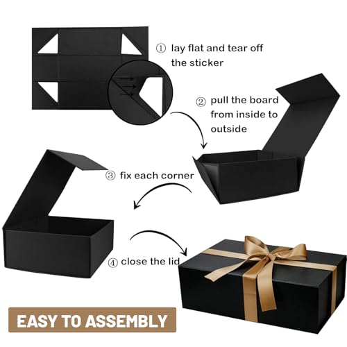 YINUOYOUJIA Large Black Gift Boxes with Lid,14"x9"x4.5" Magnetic Gift Box with Ribbon,Cards and Envelopes for Presents,Gre...
