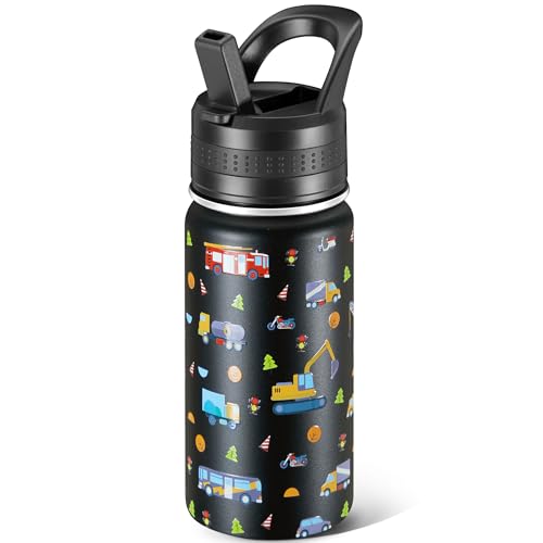 14 Oz Kids Water Bottle, Stainless Steel Water Bottle with Straws, Leak-Proof, BPA-Free, Insulated Water Bottles for Schoo...