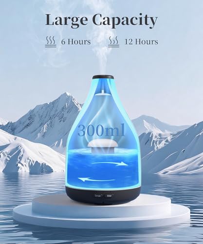 KinYiLO 300ML Essential Oil Diffuser, Quiet Aromatherapy Diffuser Mist Humidifier with 7 Colors Light, Auto-Off, 1H/3H/6H ...