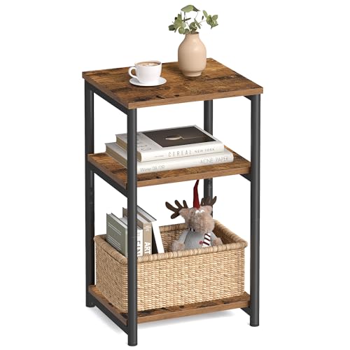 VASAGLE Side Table, Small End Table, Tall Nightstand for Living Room, Bedroom, Office, Bathroom, Rustic Brown and Classic ...