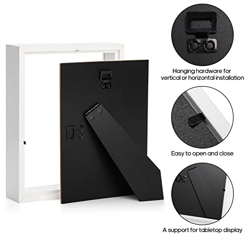 Hacaroa Set of 4 Shadow Box Picture Frame, 8 x 6 Inches Wood Frame Memory Display Case, 1.2 Inch Depth Shadow Boxes for Fl...