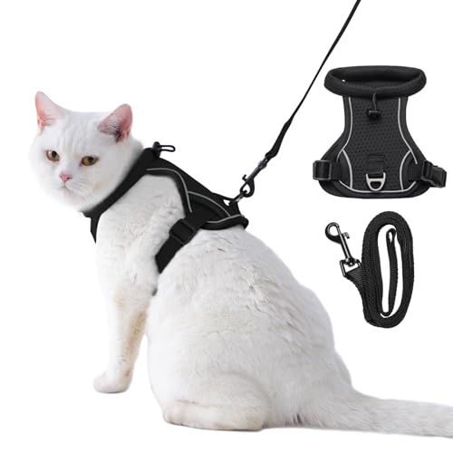 Dotoner Escape Proof Cat Harness and Leash Set Adjustable Soft Mesh Vest for Walking Safe Travel Vet Visit with Reflective...