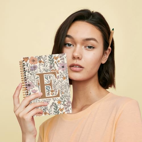 JXREQ Vintage Boho Floral Personalized Notebook, Initial Letter E Notebook Journal, Monogram Notebook, Monogrammed Gifts f...