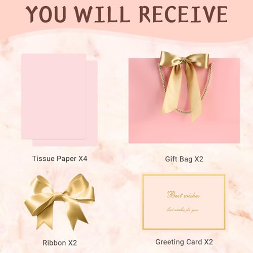 JMANNI Gift Bags with Handles, 13” Medium Gift Bag for Presents, 2 Pcs Bags with 4 Tissue Paper and 2 Cards for Baby Showe...