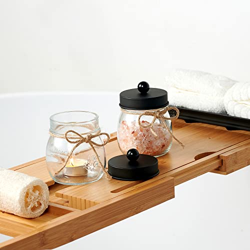 SheeChung 3 Pack Qtip Holder, Cotton Swab Holders, Apothecary Jars with Lids, Bathroom Jars, Black Bathroom Accessories fo...