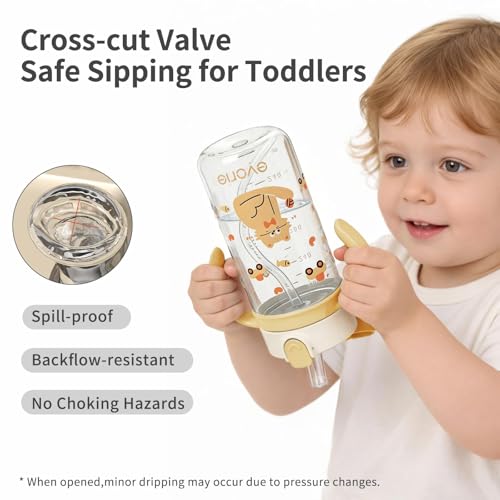 Evorie Tritan Spill Proof Toddler Straw Sippy Cup, 10 oz for Baby and Toddlers 1-3 Years Old, No Spill Straw Water Bottle ...