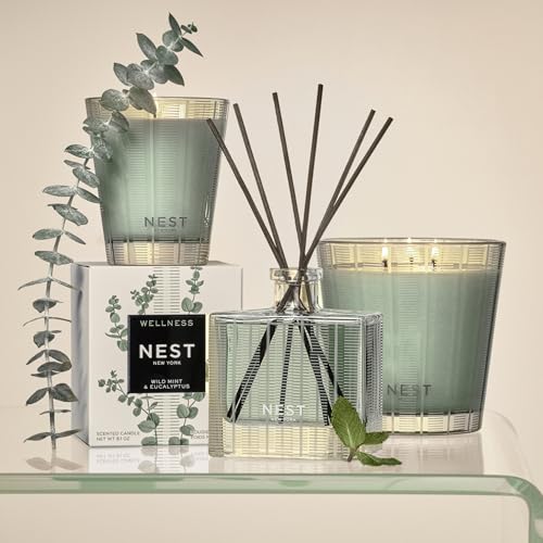 NEST New York Reed Diffuser, Wild Mint & Eucalyptus - 5.9 fl oz - Fragrance for Up to 90 Days - Reusable, Refillable Glass...