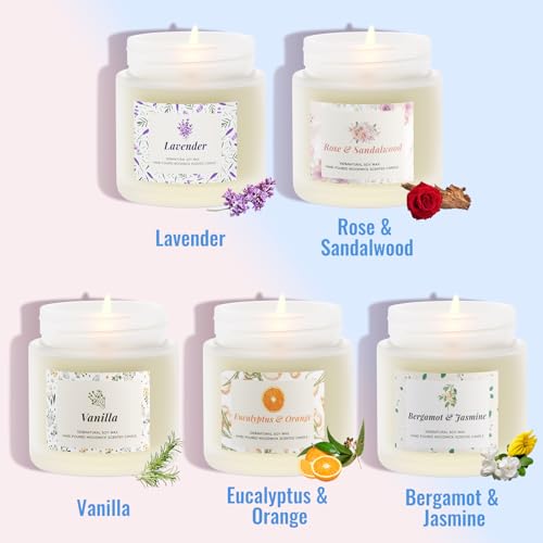 BlissfulOasis Scented Candles, Long-Lasting Candles for Home Scented, 5 Pack Candle Set, Candles for Women, Natural & Safe...
