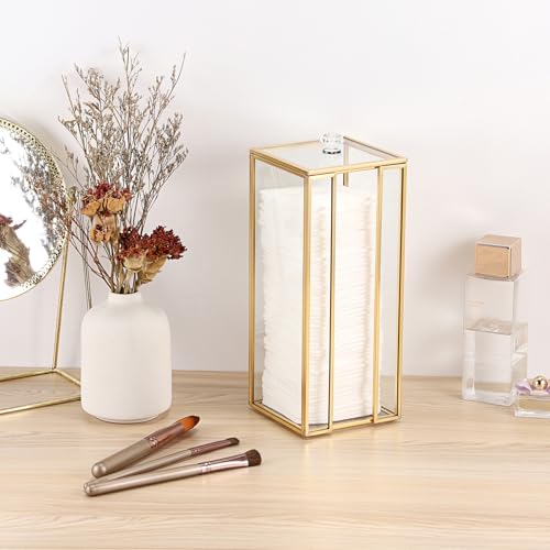 Hipiwe Gold Glass Clean Pads Storage Box Cotton Pad Dispenser for the Clean Skin Club Vertical Desktop Organizer with Lid ...