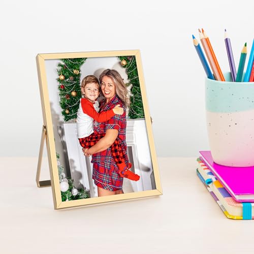 Golden State Art, 2 Pack, 5x7 Inch Metal Picture Frames, Floating Display for 4x6, 3x5 Photos, with Real Glass and Pull-Ou...