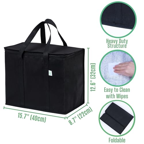 VENO 2 Pack Cooler Bags - Insulated for Food Delivery, Collapsible and Reusable Shopping Bags with Zipper, Foldable, Heav...