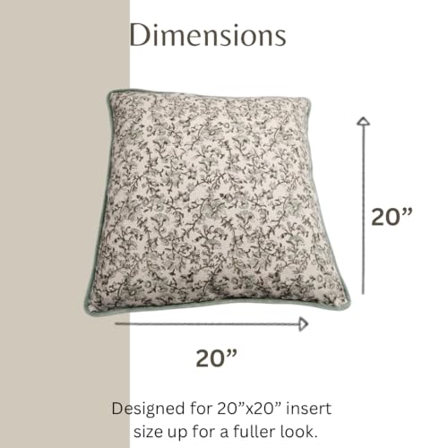 Palm & Loom 100% Cotton Linen Cushion Cover - Decorative Throw Pillow Case with Powder Blue & Green Print with Pipping - T...