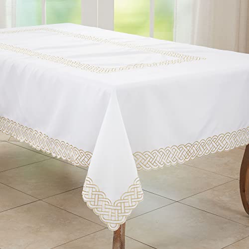 Saro Lifestyle Braid Embroidered Tablecloth, 65"x90", Gold