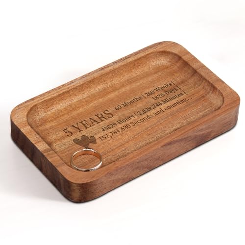 Soziprix 5th Anniversary Wedding Gifts for Wife, Husband – Handmade Acacia Wood Jewelry Tray, the Best Gift to Celebrate F...