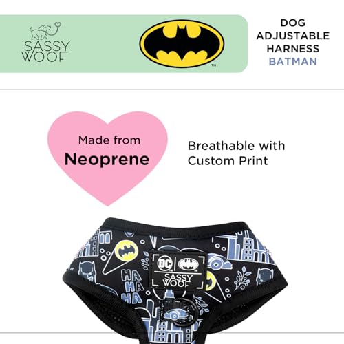 Sassy Woof Dog Adjustable Harness - Batman™ - M, Breathable Mesh, No Pull Design with Two D-Rings, Patented Design, Perfec...