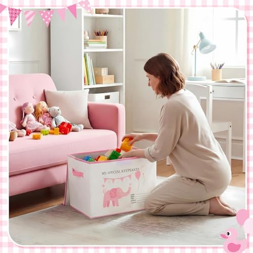 LemonRoad 16x12x12inch Baby Memories Keepsake Box Baby Shower Elephant First Keepsake Box New Parent Newborn Baptismal Bir...