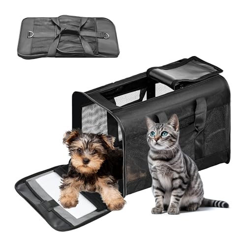 FluffyDream Pet Travel Carrier Soft Sided Portable Bag for Cats, Small Dogs, Kittens or Puppies 17 lbs Max, Collapsible, D...