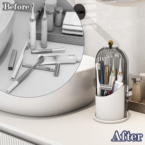 Zufudo Dustproof Toothbrush Holders with Cover, Rotating Electric Toothbrush and Toothpaste Holder for Bathroom Counterto...