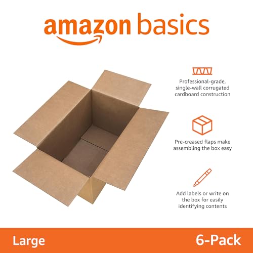 Amazon Basics Cardboard Moving Boxes for Packing and Shipping, Large Size, 20" x 20" x 15", Brown, 6-Pack