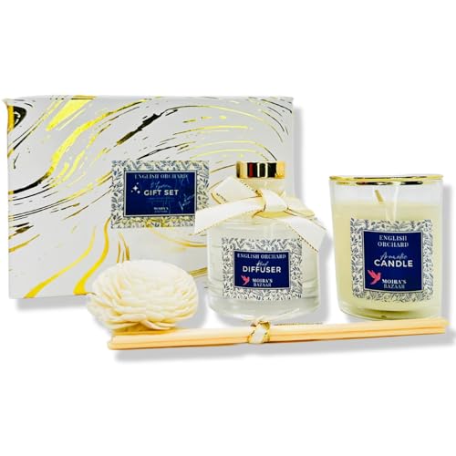 Moira's Bazaar Elysian Essence Aromatherapy Gift Set – Luxury Candle and Flower Reed Diffuser – Perfect Scented Gift for W...