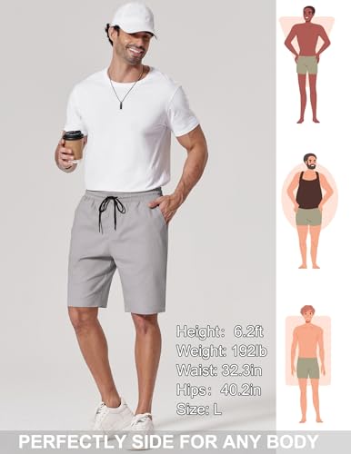 COOFANDY Mens Casual Shorts 9" Chino Cotton Shorts Summer Beach Drawstring Shorts with Pockets