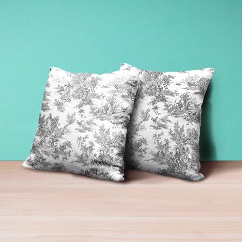 Wsunsal Black Grey Toile Pillow Covers 18x18 Inch Set of 2 Vintage French Country Throw Pillow Cover Farmhouse Square Line...