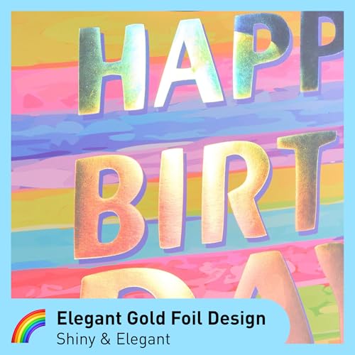 SUNCOLOR Large Happy Birthday Gift Bag with Tissue Paper & Card, 13 x 10.2 x 4.7 Inches Premium Paper Bag for Birthday, Ki...