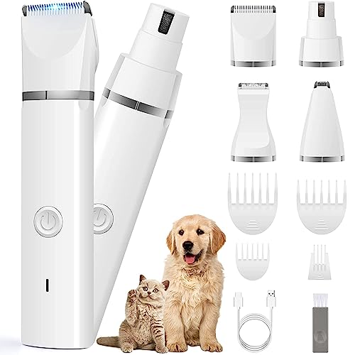 Veeconn Dog Clippers Grooming Kit Hair Clipper-Low Noise Paw Trimmer- Rechargeable - Cordless Quiet Nail Grinder Shaver fo...