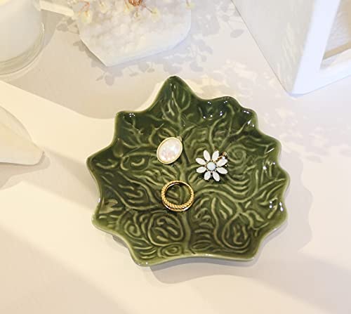 LZBALUYO Jewelry Dish Trinket Tray for Women, Ring Dish Holder, Unique Leaf Shape Ceramic Plate Cute Things Vanity Aesthet...