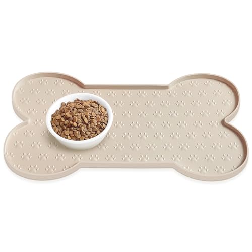 PWTAA Dog Food Mat Anti-Slip Silicone Dog Bowl Mat Thicker Pet Placemat Waterproof Cat Feeder Pad with Raised Edge Puppy K...