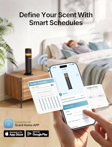 Waterless Essential Oil Diffuser, Smart Scent Diffuser with Nightlight, Smart Schedules, Up to 1100 sq ft, App Control Col...
