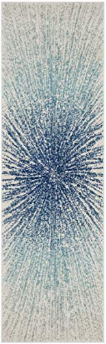 SAFAVIEH Evoke Collection Runner Rug - 2'2" x 7', Royal & Ivory, Abstract Burst Design, Non-Shedding & Easy Care, Ideal fo...