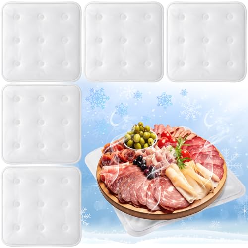 LemonRoad 6 Pcs Cooling Mat for Food Buffet Table, 9 x 9 Inches Reusable Freezable Ice Mat Cooling Serving Pads Chilled Se...