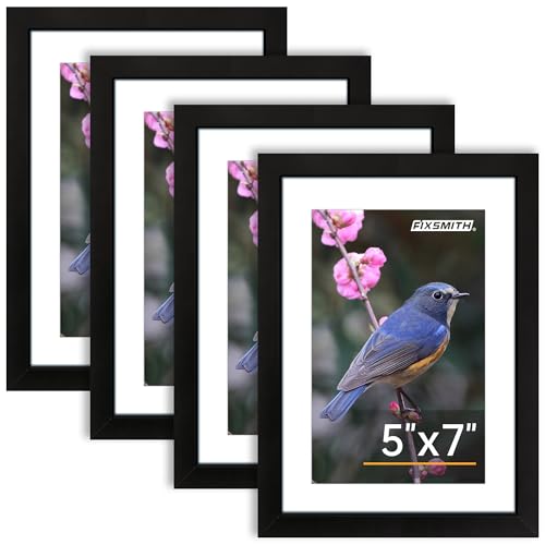FIXSMITH 5x7 Picture Frame Set of 4, Photo Frame with HD Plexiglass, Display Pictures 4x6 with Mat or 5x7 Without Mat Mult...