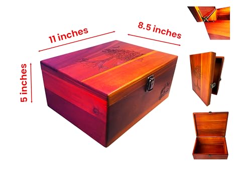 Active Lotus Tree of Life Large Premium Wood Keepsake Box with Hinged Lid and Metal Latch Storage Boxes with Lid Engraved ...