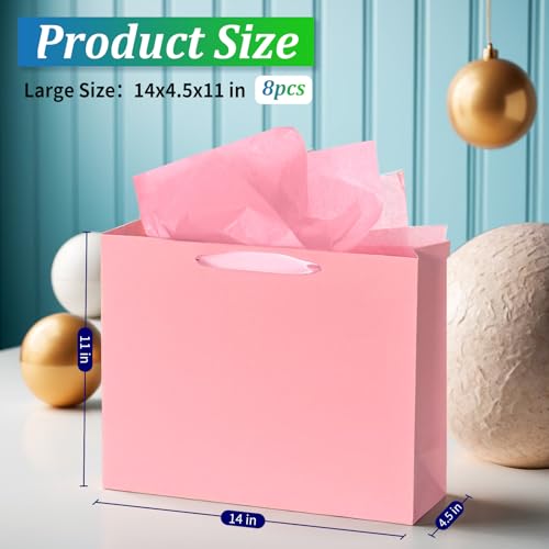 WrapNGo 8 PCS Gift Bags with 16 Tissues 8 Colors Party Favor Bags with Handles 14x4.5x11 Inch Goodie Bags for Valentine's ...