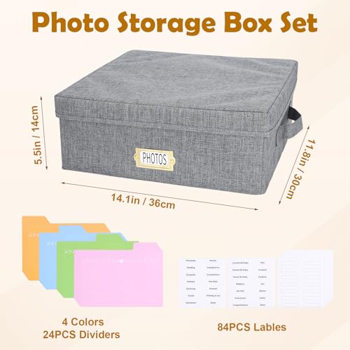 Dawutian Decorative Photo Storage Box,Photo Box Organizer with Dividers, Fits Holds Up to 1700 Pictures and 4x6 Photos,Mem...