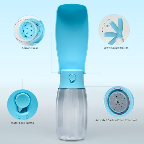 Dog Water Bottle, Leak Proof Portable Puppy Water Dispenser, Travel Puppy Water Bowl, Foldable Transparent Dog Water Bottl...