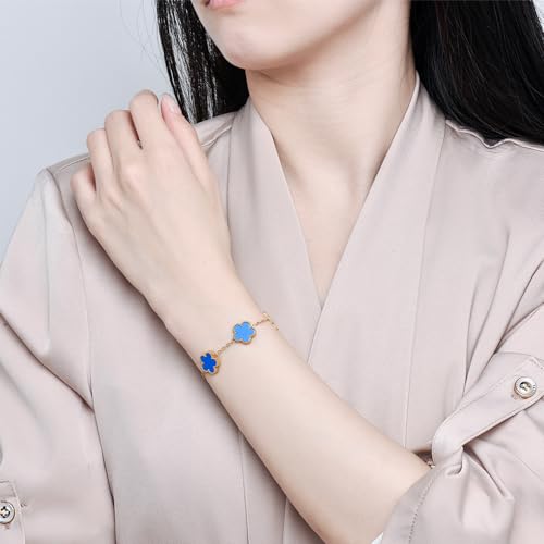 FLY FEI 18K Gold-Plated Four Leaf Clover Bracelet for Women,Adjustable lucky Bracelet Set Jewelry Gift-Hypoallergenic Char...