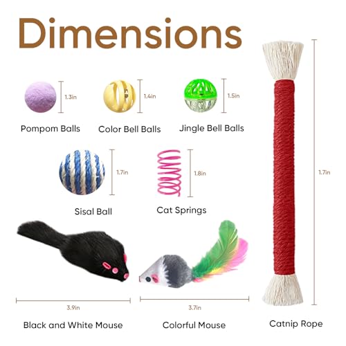 YULOYI Cat Toys for Indoor Cats, 34 Packs Interactive Cat Toy Set with Colorful Springs Toys, Mouse Toy, Catnip Ropes, Bal...